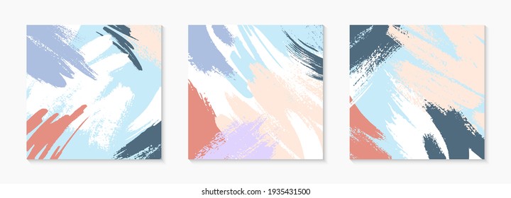 Abstract modern backgrounds with copy space for text.Universal vector templates with hand drawn brush strokes and textures.Trendy design perfect for prints,social media,banners,invitations,branding