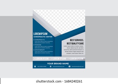 Abstract modern banner design template. Business Cover use combination Flat blue and grey color. chiropractic care center vertical layout, easy editable vector with triangle space for photo. 