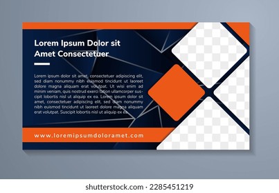 abstract modern banner design template for dummy text as example headline. blue gradient horizontal layout background. diagonal square space for photo collage and text. geometric polygonal pattern.