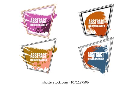 Abstract modern banner sticker label web background set with colorful water color splash paint ink grunge design isolated