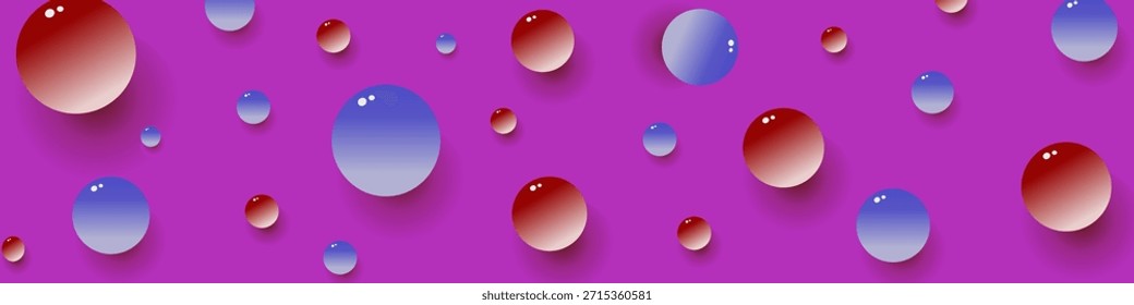 Plantilla de Anuncio moderno Abstractas con Formas geométricas gotas de agua púrpura Fondo rosa, gotas de agua azul y roja.
