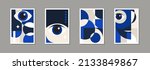 Abstract modern Bauhaus posters. Minimal Swiss retro art design paintings templates with geometric shapes, eyes. Vector illustration in simple vintage postmodernism for business brochure, certificate.