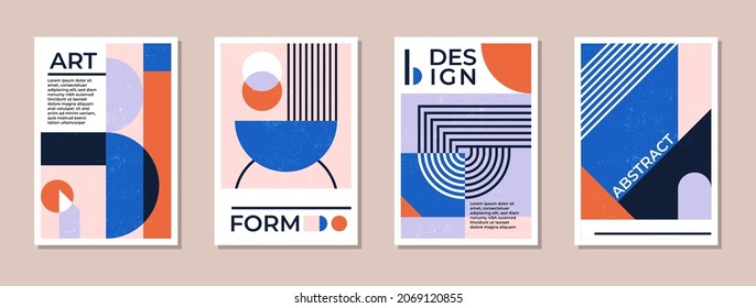 Abstract modern Bauhaus posters. Minimal Swiss retro art design paintings templates with geometric shapes. Vector illustration in simple vintage postmodernism for business brochure, certificate.