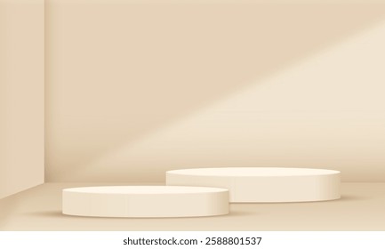 abstract modern beige cream display round pedestal podium or stage with empty space for you design background decoration