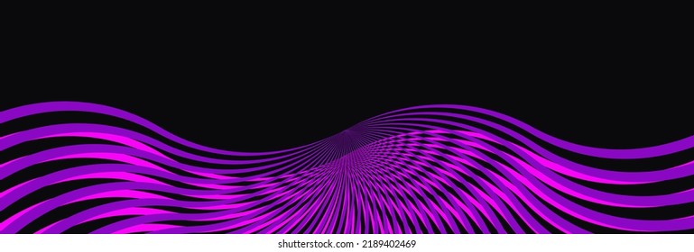 Abstract modern black background with purple pink wavy line. Luxury long backdrop. Geometric art digital screen. Poster, banner. Futuristic wallpaper. Presentation card. Copy space. Cover design. Ads