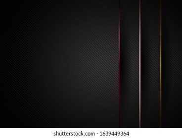 Abstract modern black paper layers overlap dimension background and golden, pink gold, copper metallic lines with space for your text. Luxury business design concept. Vector illustration