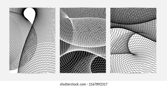 Abstract modern black and white blend texture. Wavy linear 3D pattern. Simple futuristic background striped overlay design. Swirly motion poster art. Geometric architectural drawing.
