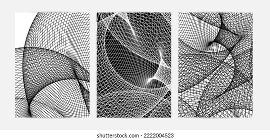 Abstract modern black and white blend texture. Wavy linear 3D pattern. Simple futuristic background striped overlay design. Swirly motion poster art. Geometric architectural drawing.