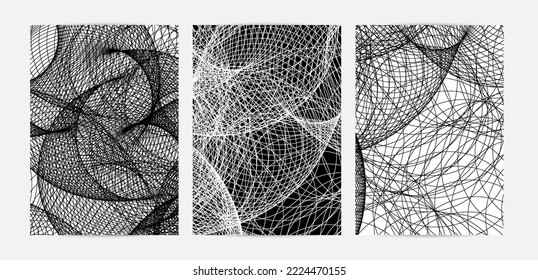 Abstrakte moderne Schwarz-Weiß-Konsistenz. Wavy lineares 3D-Muster. Einfaches futuristisches Hintergrund gestreiftes Overlay-Design. Schnelle Posterkunst. Geometrische architektonische Zeichnung.