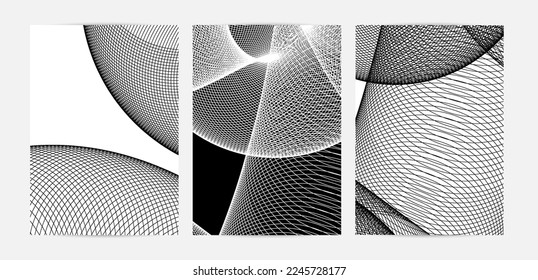 Abstract modern black and white blend texture. Wavy linear 3D pattern. Simple futuristic background striped overlay design. Swirly motion poster art. Geometric architectural drawing.