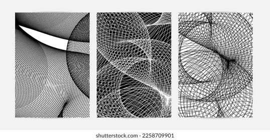 Abstract modern black and white blend texture. Wavy linear 3D pattern. Simple futuristic background striped overlay design. Swirly motion poster art. Geometric architectural drawing.