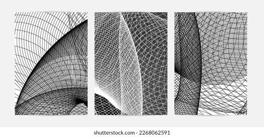 Resumen de la textura moderna de mezcla en blanco y negro. Patrón 3D lineal ondulado. Sencillo diseño superpuesto de rayas de fondo futurista. Dibujo arquitectónico geométrico.