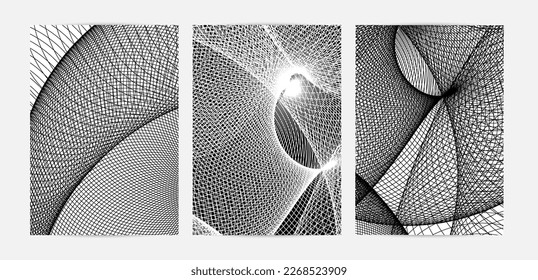 Abstract modern black and white blend texture. Wavy linear 3D pattern. Simple futuristic background striped overlay design. Swirly motion poster art. Geometric architectural drawing.