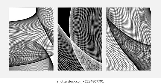 Abstract modern black and white blend texture. Wavy linear 3D pattern. Simple futuristic background striped overlay design. Swirly motion poster art. Geometric architectural drawing.