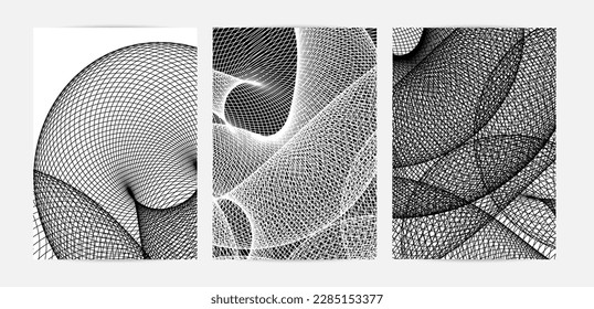 Abstract modern black and white blend texture. Wavy linear 3D pattern. Simple futuristic background striped overlay design. Swirly motion poster art. Geometric architectural drawing.