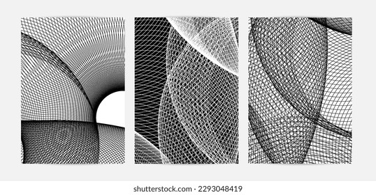 Abstract modern black and white blend texture. Wavy linear 3D pattern. Simple futuristic background striped overlay design. Swirly motion poster art. Geometric architectural drawing.