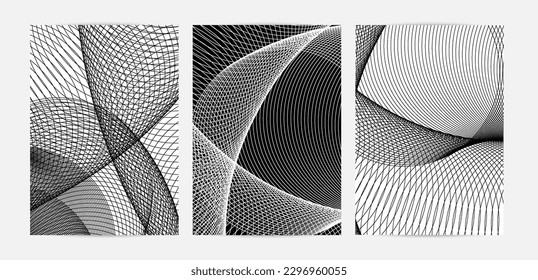 Abstract modern black and white blend texture. Wavy linear 3D pattern. Simple futuristic background striped overlay design. Swirly motion poster art. Geometric architectural drawing.