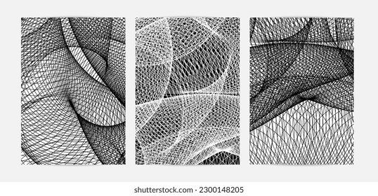 Abstract modern black and white blend texture. Wavy linear 3D pattern. Simple futuristic background striped overlay design. Swirly motion poster art. Geometric architectural drawing.