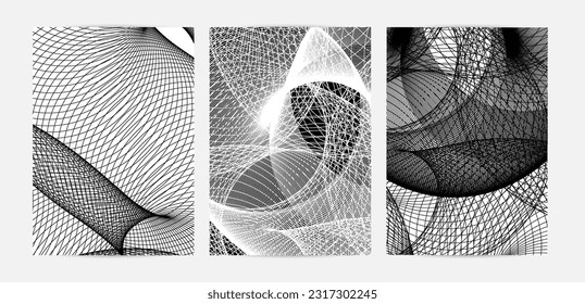 Abstract modern black and white blend texture. Wavy linear 3D pattern. Simple futuristic background striped overlay design. Swirly motion poster art. Geometric architectural drawing.