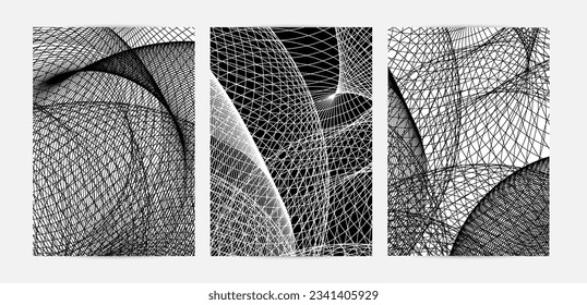 Abstract modern black and white blend texture. Wavy linear 3D pattern. Simple futuristic background striped overlay design. Swirly motion poster art. Geometric architectural drawing.