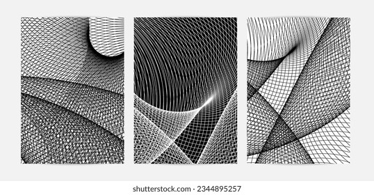 Abstract modern black and white blend texture. Wavy linear 3D pattern. Simple futuristic background striped overlay design. Swirly motion poster art. Geometric architectural drawing.