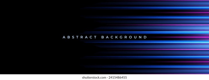 Resumen del fondo moderno de banner negro ancho con efecto de luces de alta velocidad y movimiento azul brillante. Ilustración del vector