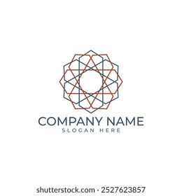 Abstract and modern bloom or flower symbol in maroon and green color in modern and minimalist style