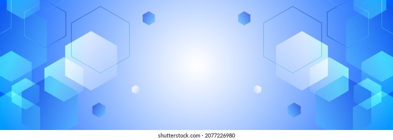 Resumen del diseño de fondo de banner azul moderno con iconos y símbolos de salud. Diseño de plantillas con concepto e idea para la tecnología de la salud, la medicina de la innovación, la salud, la ciencia y la investigación.
