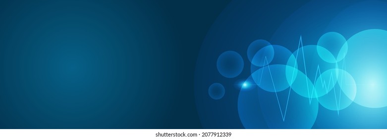 Abstract modern blue banner background design with health icons and symbols. Template design with concept and idea for healthcare technology, innovation medicine, health, science and research.