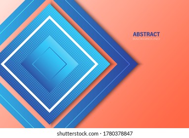 Abstract modern blue geometric template with square shapes composition and dots pattern on gradient background. Design with copy space for text. Vector Illustration.