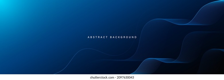 Abstract modern blue gradient background with glowing flow wavy lines. Futuristic technology concept. Dynamic waves elements. Suit for cover, poster, banner, flyer, brochure, website, header