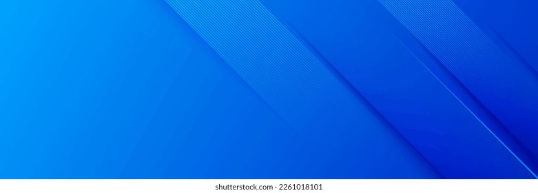 Abstract modern blue gradient wide banner background. Dynamic diagonal lines with stripes and shadow. Suit for banner, brochure, business, cover, presentation, website, flyer. Vector illustration