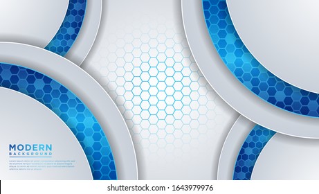 Abstract modern blue hexagon circle background, with blue light colorful 3d effect background vector.
