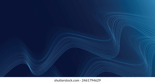 Abstract modern blue horizontal background with shining wavy lines