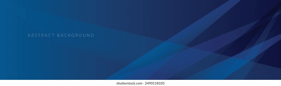 Abstract modern blue horizontal banner background with geometric diagonal overlay layer and glowing lines. Suit for banner, poster, cover, header, flyer, brochure, website, presentation.
