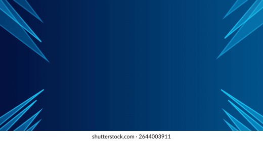 Abstract modern blue horizontal banner background with geometric diagonal overlay layer and glowing lines. Suit for banner, poster, cover, header, flyer, brochure, website, presentation.