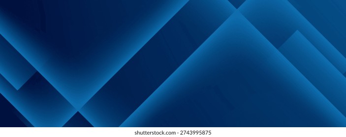 Abstract modern blue horizontal banner background with geometric diagonal overlay layer and glowing lines. Suit for banner, poster, cover, header, flyer. modern