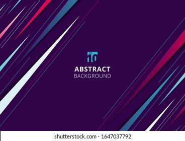 Abstract modern blue, pink and white diagonal dynamic stylish geometric triangles stripe line pattern on purple background with space for your text. Vector illustration