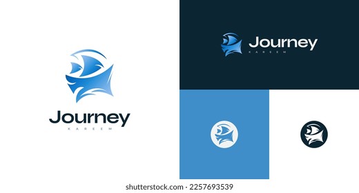 Abstract and Modern Blue Ship Logo Design. Cruise Logo or Icon