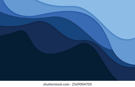 Abstract modern blue wave papercut style background suitable for desktop wallpaper, poster and banner design