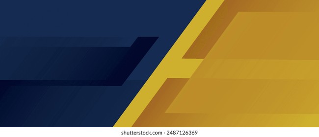 Abstract modern blue and yellow wide sporty background with geometric shapes. Dark blue and yellow abstract sports banner. Vector illustration