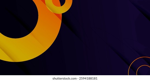 Abstract modern blue and yellow wide sporty background with geometric shapes. Dark blue and yellow abstract sports banner. Vector illustration