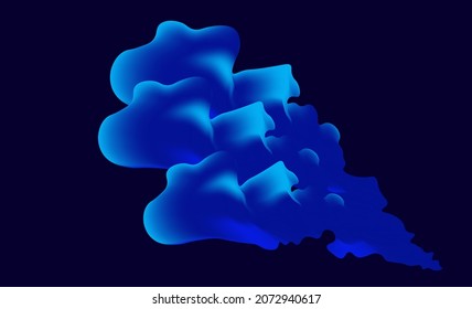 Abstract modern bluish black background with fluid luminous neon halftone blue waves. Innovation technology concept. Luxury Vector backdrop. Digital wallpaper. Swirling water ink design. Smoke effect.