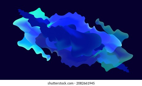 Abstract modern bluish black background with fluid luminous neon halftone blue waves. Innovation technology concept. Luxury Vector backdrop. Digital wallpaper. Swirling water ink design. Smoke effect.
