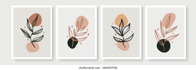Resumen de la colección de póster botánico moderno. Afiche de arte de pared bohemio orgánico para un interior de lujo mínimo con formas abstractas de acuarela. Color neutro del patrón, dibujo follaje. Vector acrílico