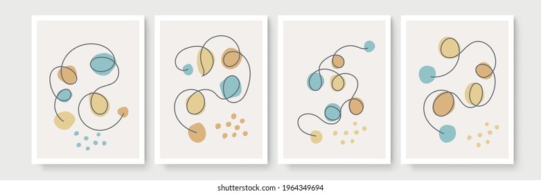 Abstract modern botanical boho poster collection. Organic bohemian wall art poster for minimal luxury interior with watercolor abstract shapes. Neutral paster color, foliage drawing. Acrylic vector