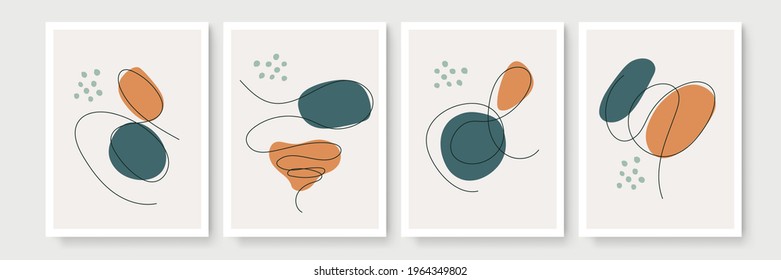 Abstract modern botanical boho poster collection. Organic bohemian wall art poster for minimal luxury interior with watercolor abstract shapes. Neutral paster color, foliage drawing. Acrylic vector