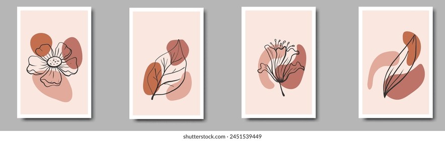 Abstract modern botanical boho poster collection. Organic bohemian wall art poster for minimal luxury interior .