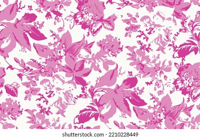 Abstract modern botanical  seamless pattern with flowers. Florals trendy background art vector stock illustration for print, card, postcard, fabric, textile. Modern ornament of stylized pink white