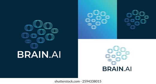 Abstract modern brain ai logo template. Brain tech logo design vector illustration.